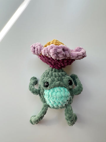 Grumpy Floral Frog - Hand Crocheted