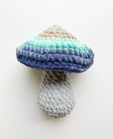 Ready to Ship - Crochet Mushroom Pillow - Blue - OOAK - Chenille - Handmade - Fungi