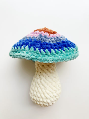Ready to Ship - Crochet Mushroom Pillow - Purple/Blue - OOAK - Chenille - Handmade - Fungi