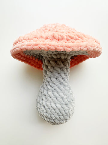 Ready to Ship - Crochet Mushroom Pillow - Peach- OOAK - Chenille - Handmade - Fungi